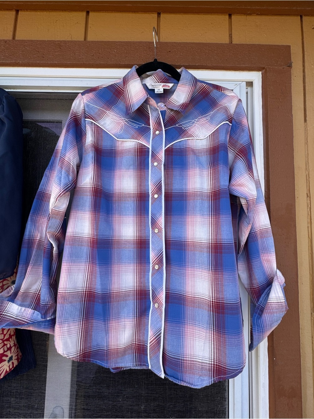 Women’s Plaid Button-Down Shirt - Blue and Red